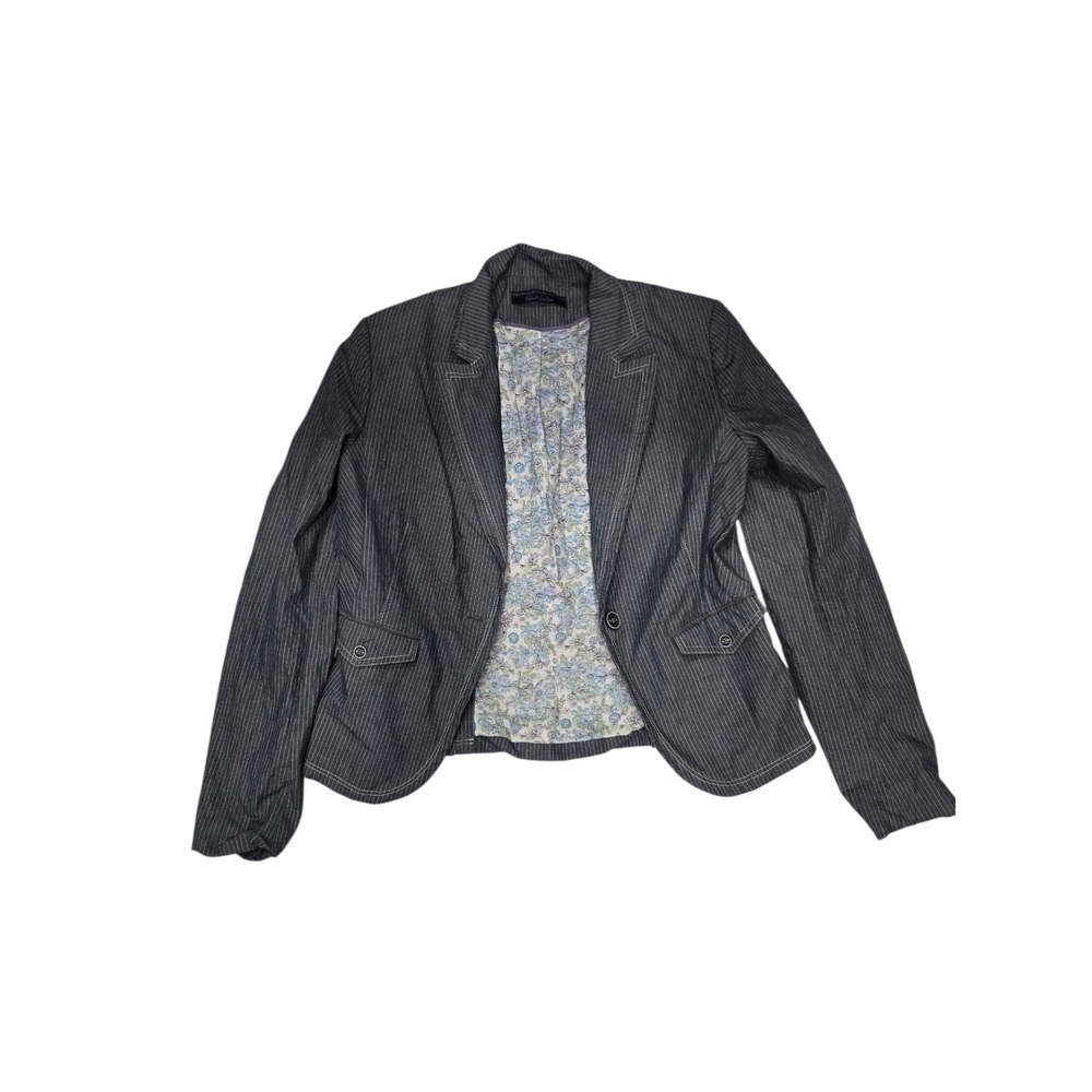Robert Graham Women's Pinstripe Blazer Blue Floral‎ Lining Size 38 / 8